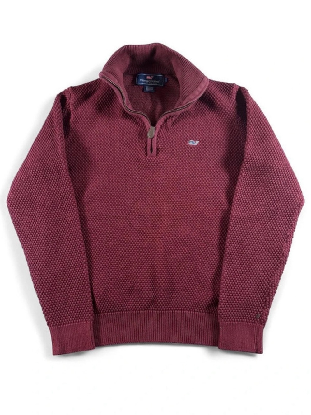 Vineyard Vines Maroon Waffle Knit Quarter-Zip Sweater Mens Size Small
